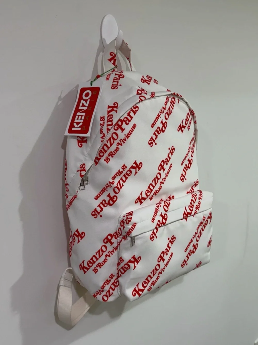 Kenzo Paris Logo Print Backpack Off White Red Allover Logo Canvas New With Tags